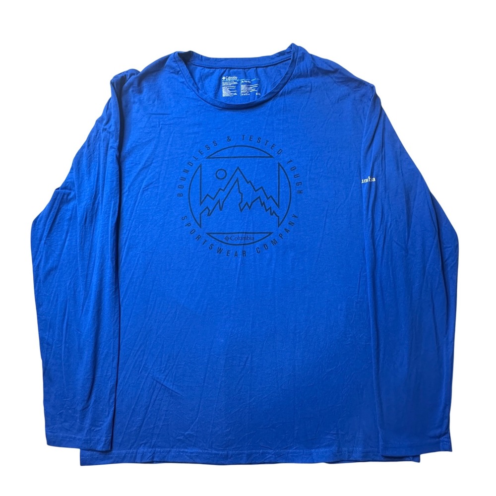 Columbia Shirt Mens XL Blue Graphic Tee L/S Mountain Boundless Tested Tough